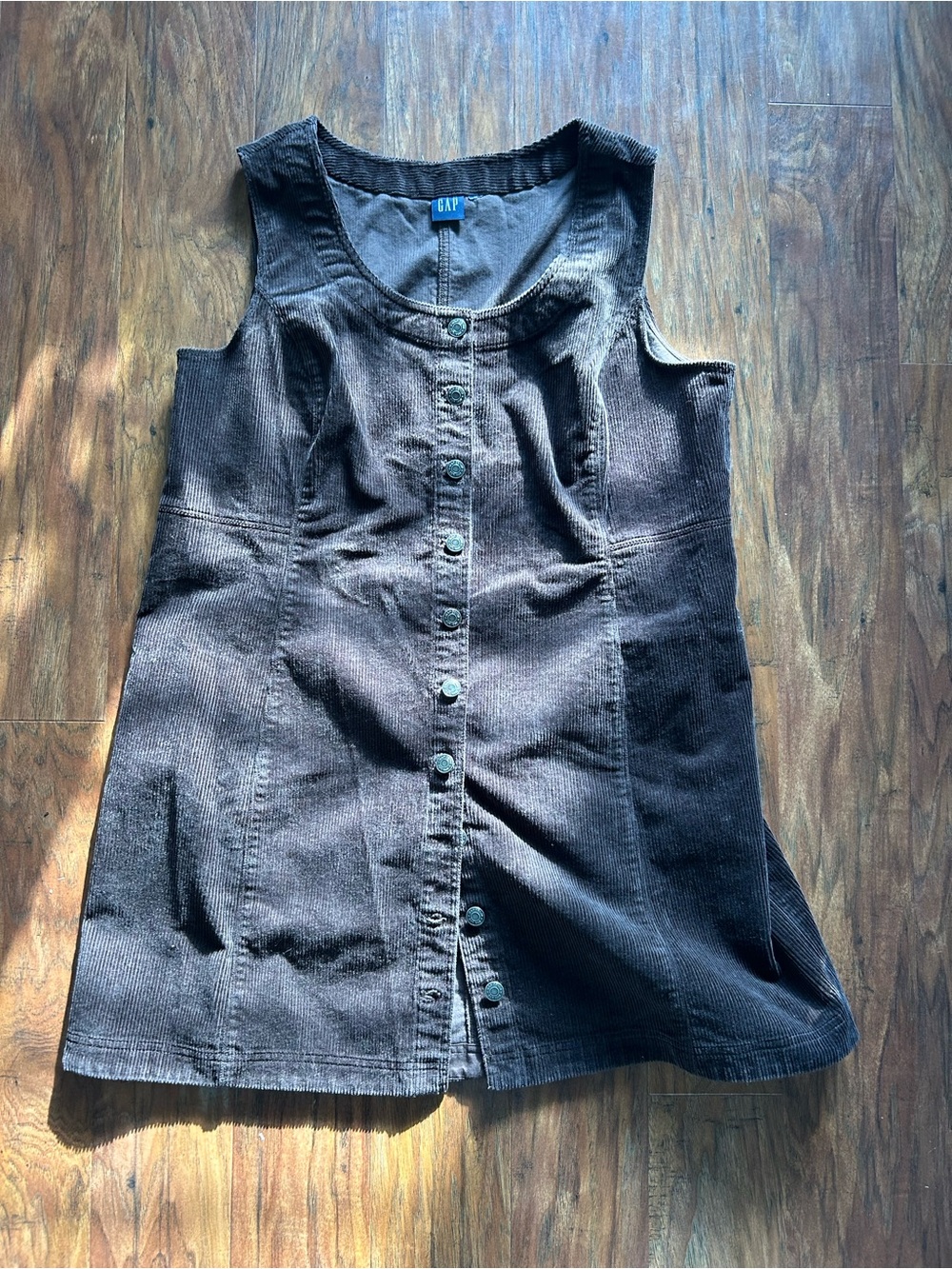 GAP Sleeveless Button-Front Mini Dress in Dark Brown - Picture 2 of 11